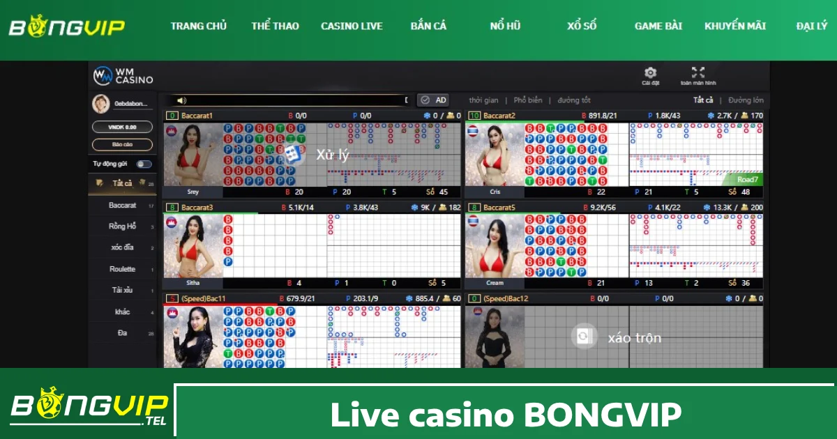 Các trò chơi nổi bật tại Live Casino Bongvip