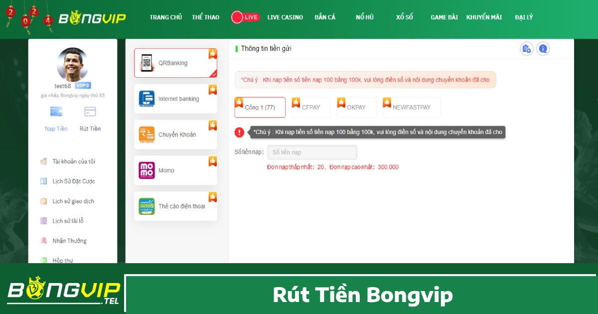 Điều Kiện Rút Tiền Bongvip
